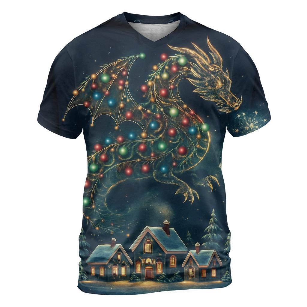 Christmas Light Dragon Over Village custom all-over print shirts