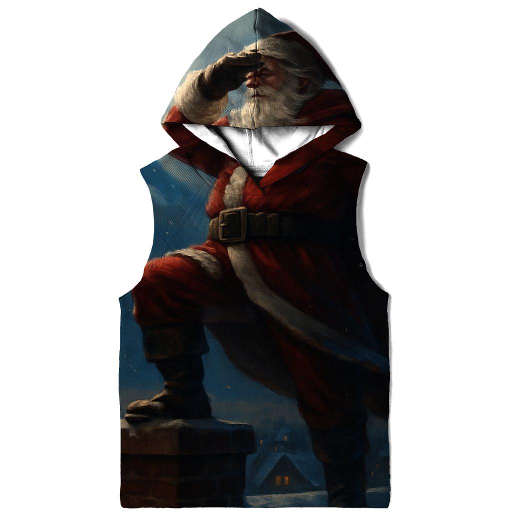 Midnight Rooftop Sentinel Santa embroidered hoodies