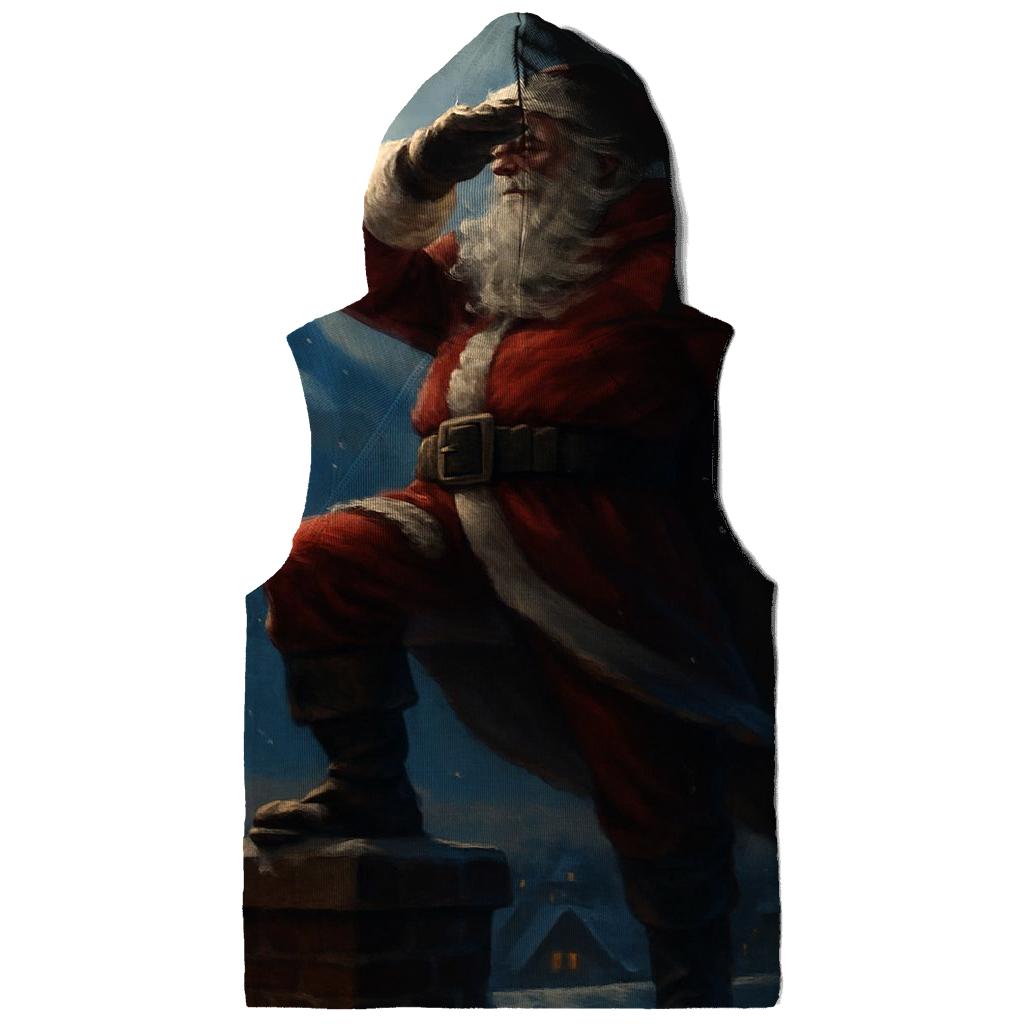 Midnight Rooftop Sentinel Santa embroidered hoodies