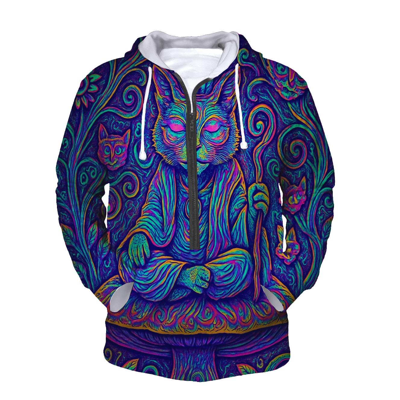 Psychedelic Garden Shaman Cat hoodie designs