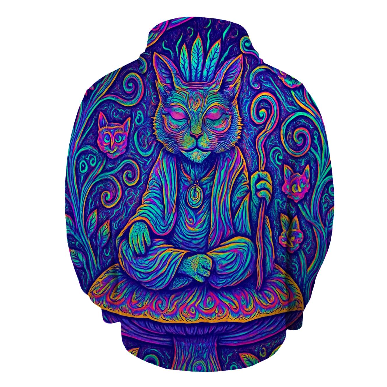 Psychedelic Garden Shaman Cat hoodie designs