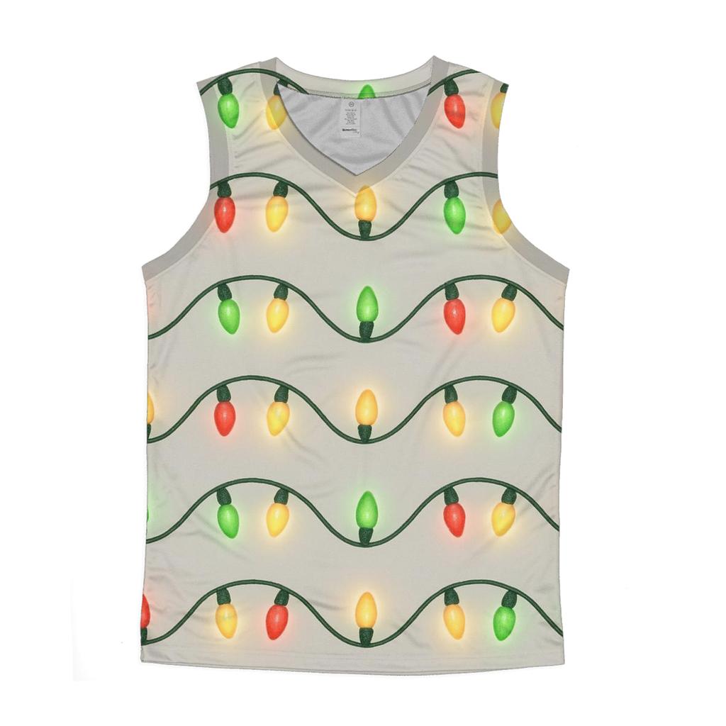 Christmas Lights Wave On Soft Gray custom tank tops