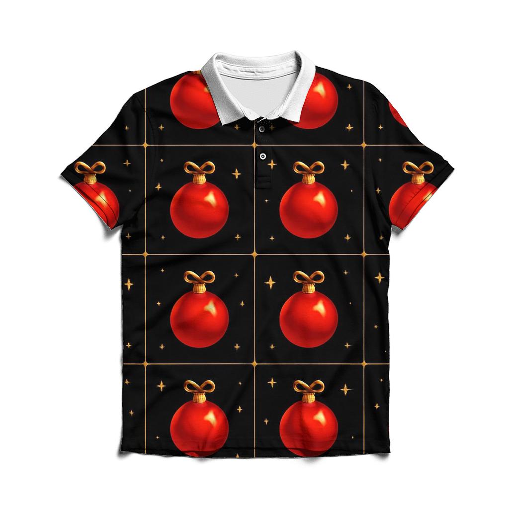 Crimson Ornaments Grid On Midnight Sky stylish collar polo tees