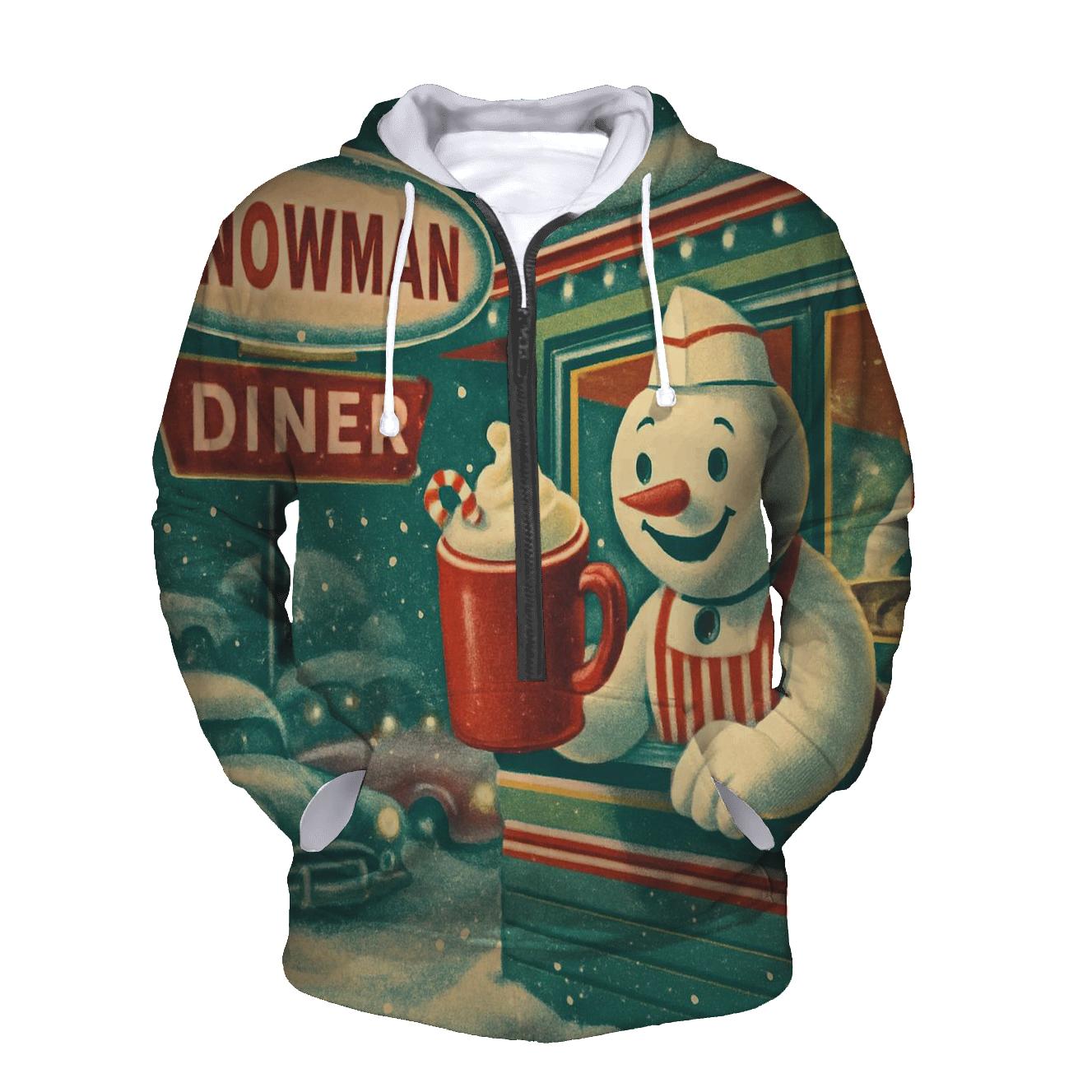Retro Snowman Roadside Diner pullover hoodies