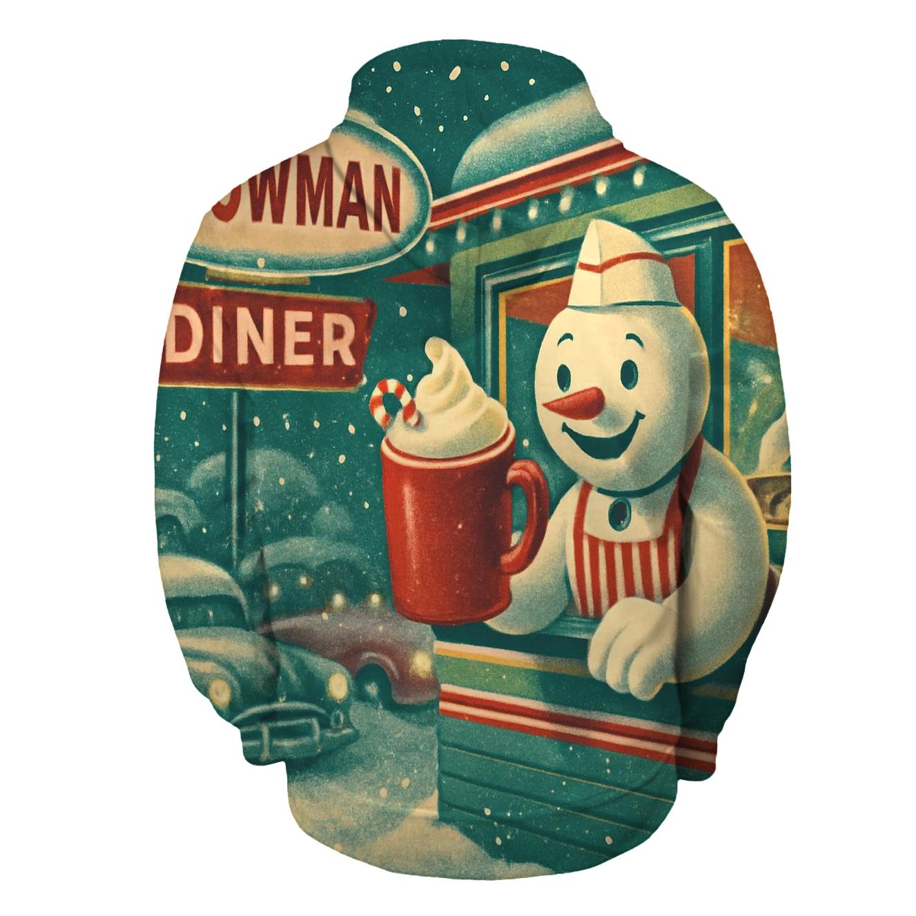 Retro Snowman Roadside Diner pullover hoodies