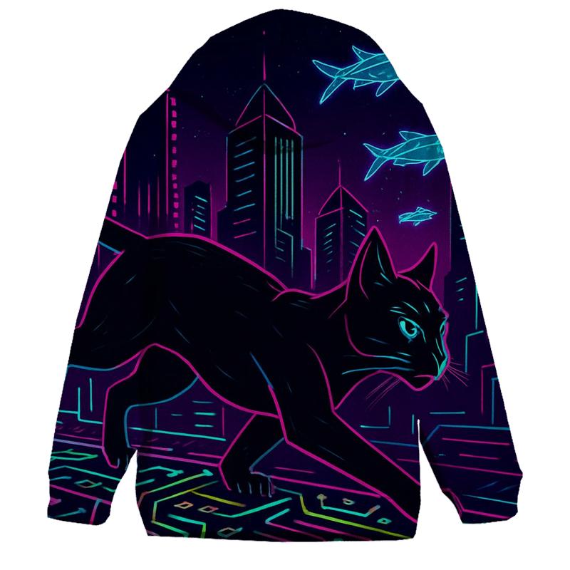 Cyberpunk Circuit Runner Cat designer hoodies