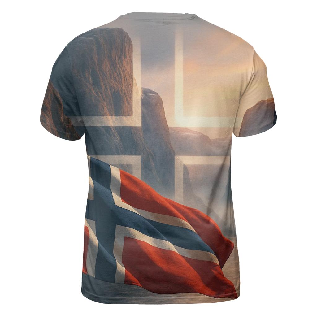 Norwegian Fjord Flag Winds vibrant all-over design tees
