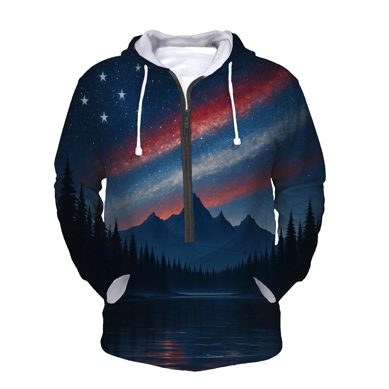 Mountain Forest Starfield Banner embroidered hoodies