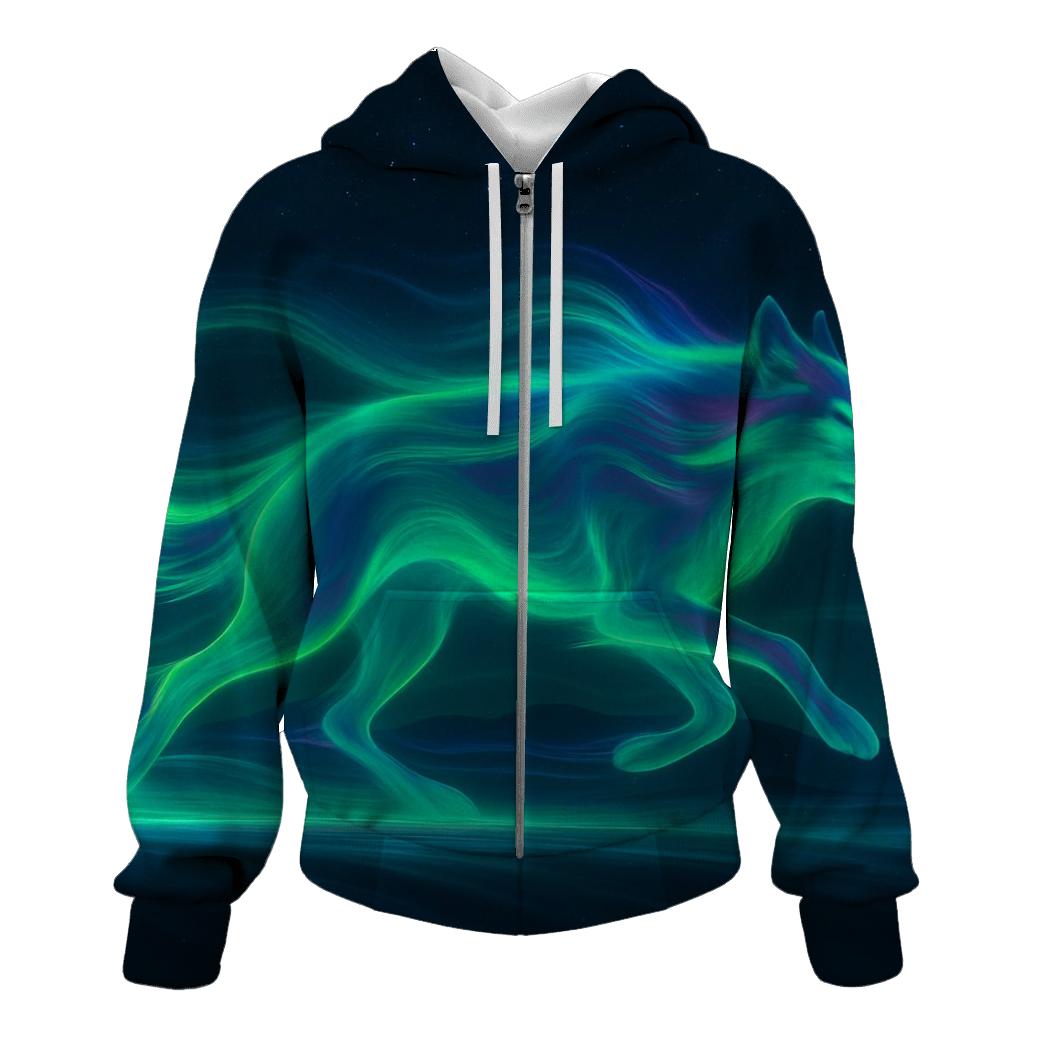 Aurora Pulse Running Wolf custom hoodies