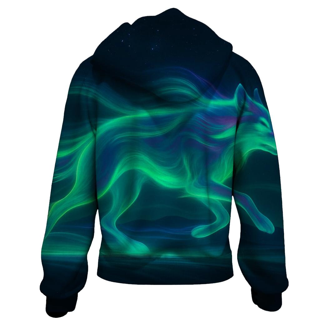 Aurora Pulse Running Wolf custom hoodies