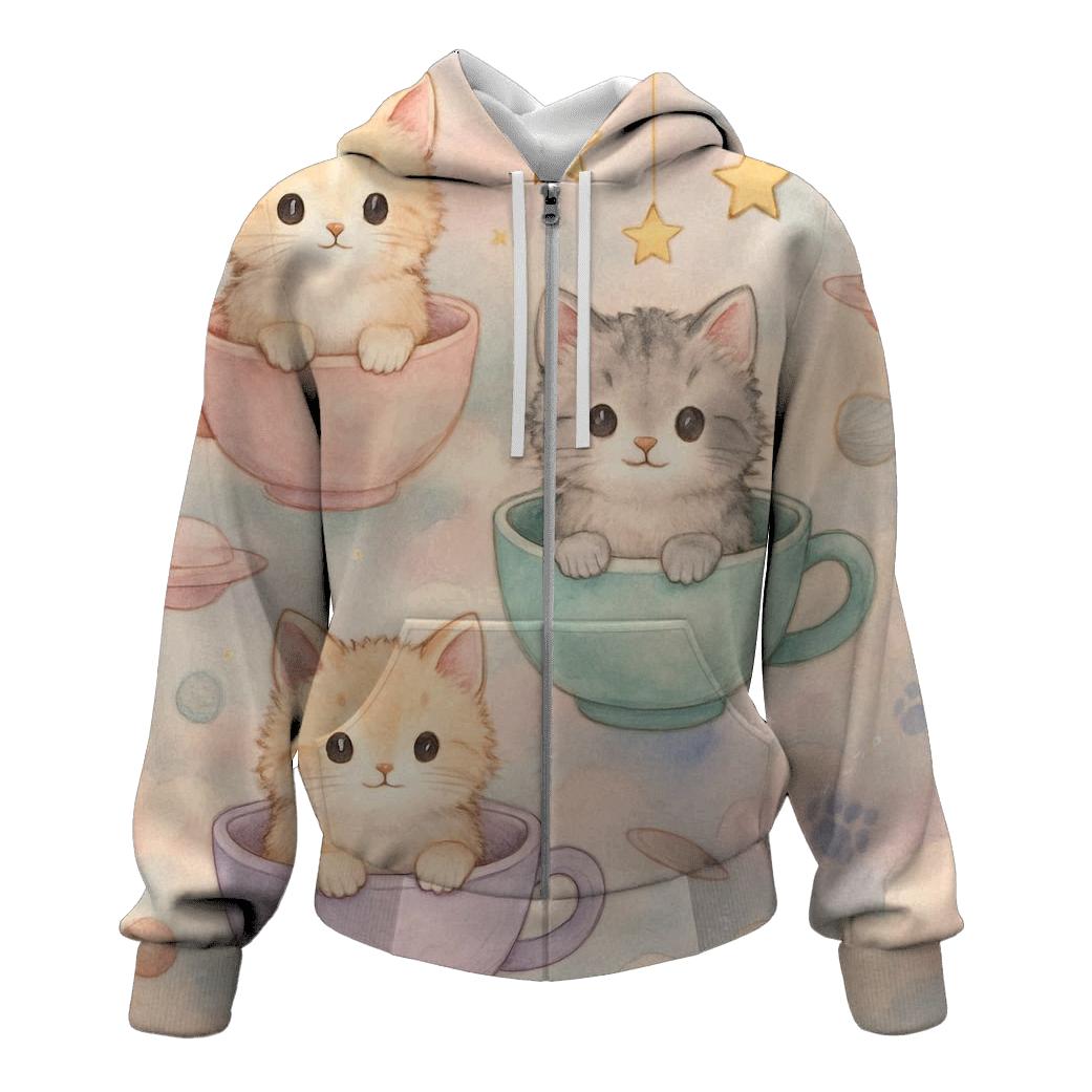 Pastel Dream Tea Party Kittens printed hoodies