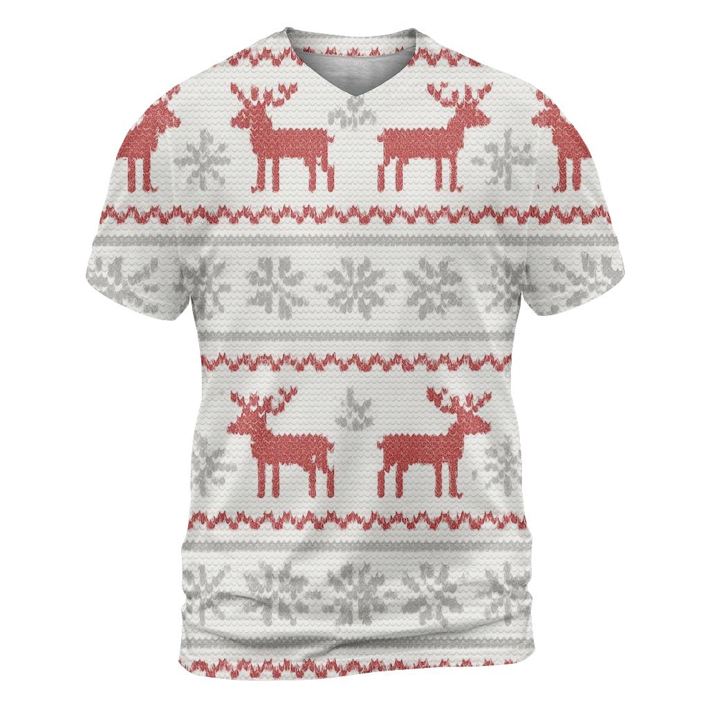 Nordic Reindeer Stripe On Snowfield White designer pattern shirts