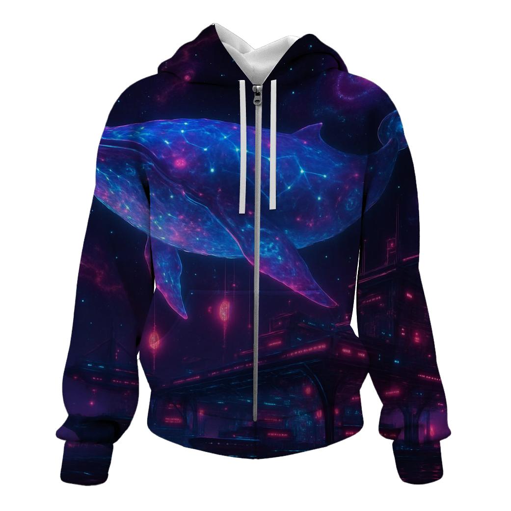 Neon Whale Through The Star Harbor zip-up hoodies