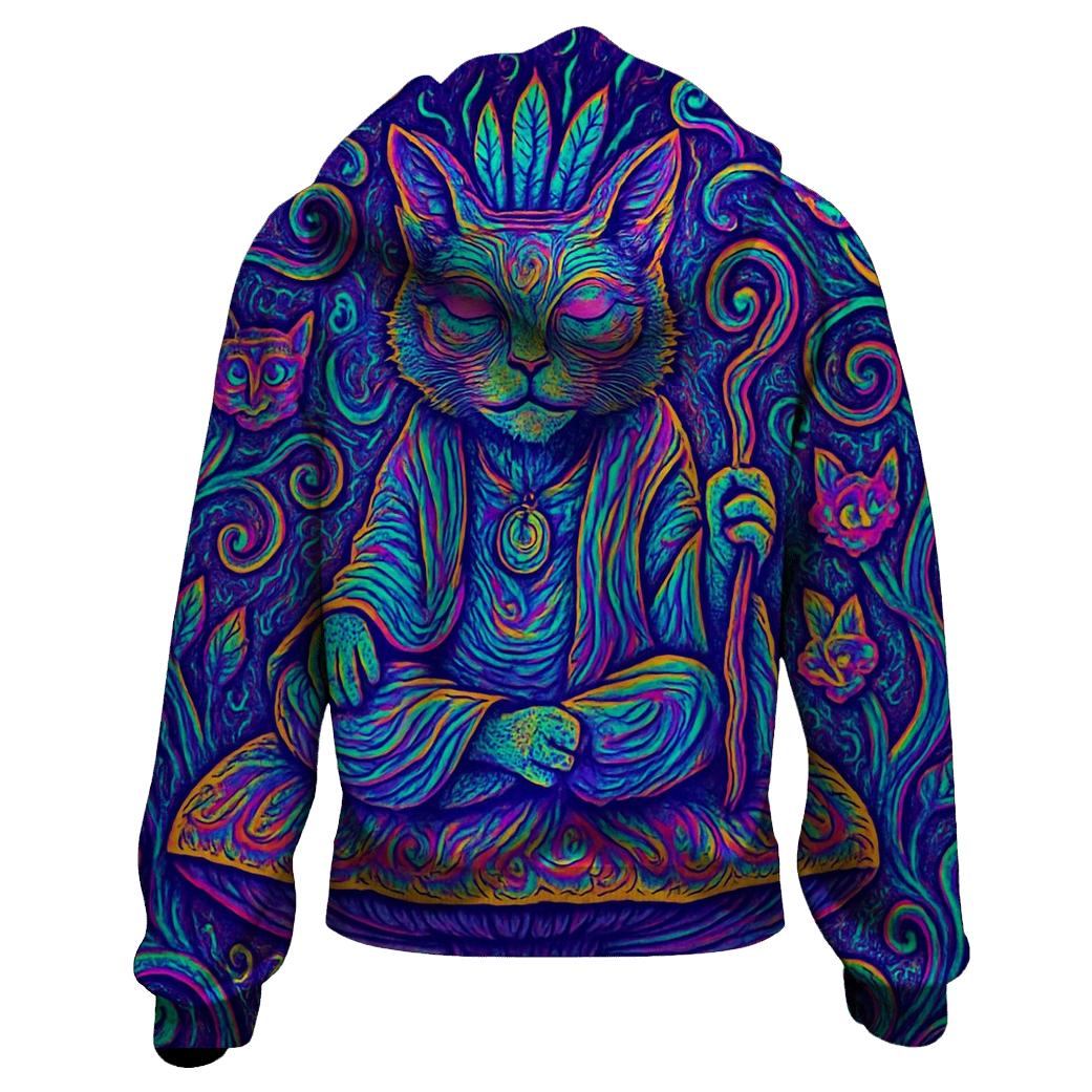 Psychedelic Garden Shaman Cat zip-up hoodies