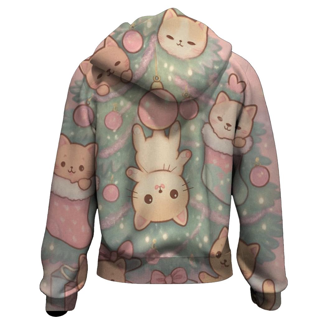 Kawaii Christmas Cat Tree Takeover zip-up hoodies