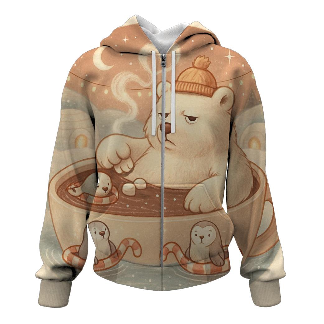 Grumpy Polar Bear Hot Cocoa Spa lightweight hoodies