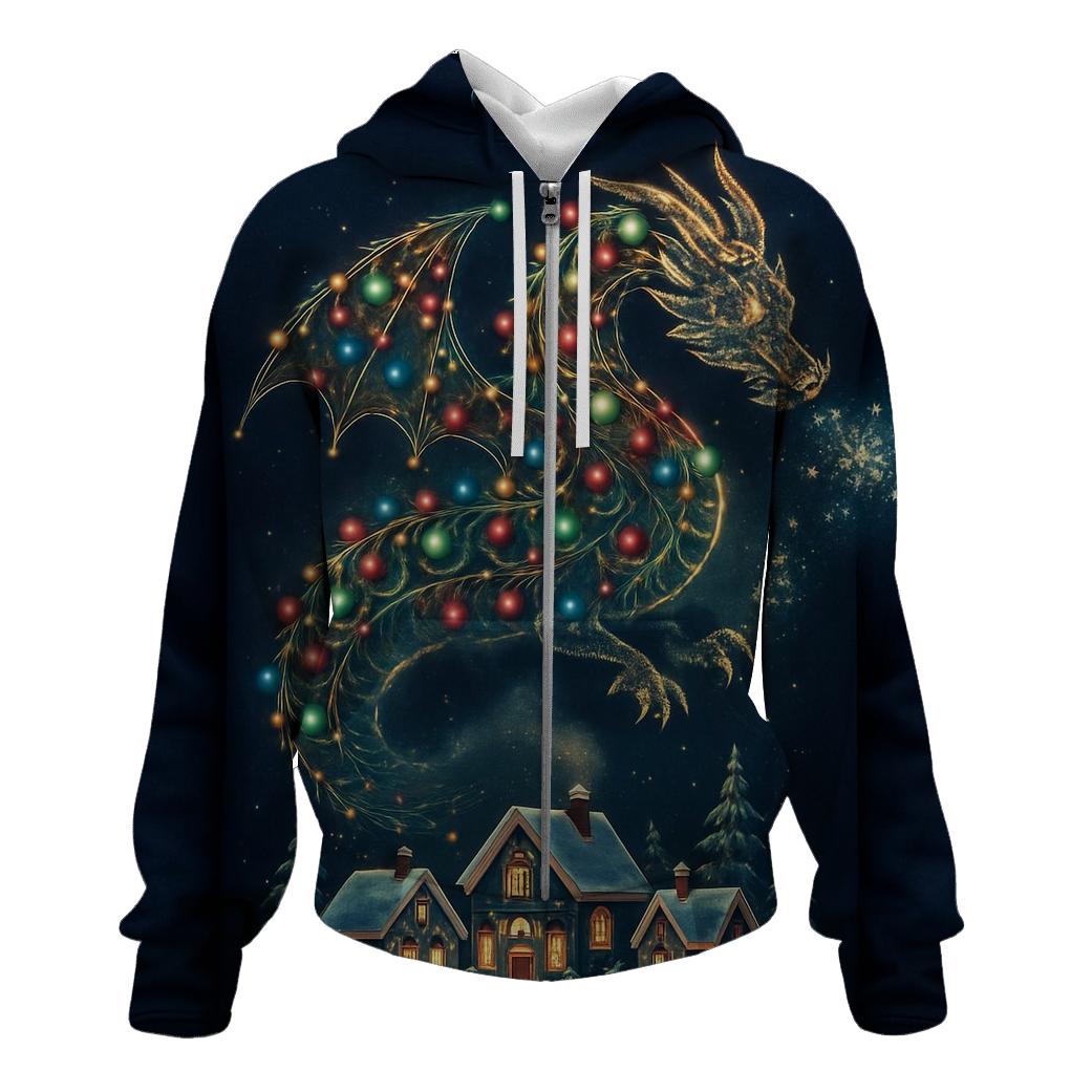 Christmas Light Dragon Over Village custom hoodies