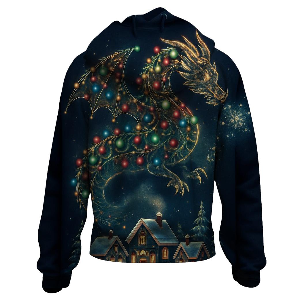 Christmas Light Dragon Over Village custom hoodies