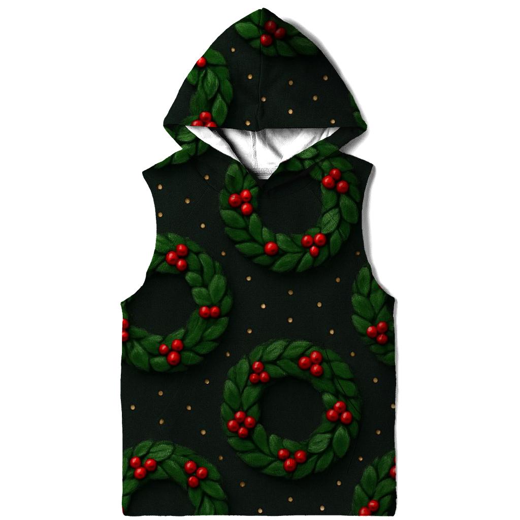 Emerald Holly Wreath Medallions On Charcoal lightweight hoodies