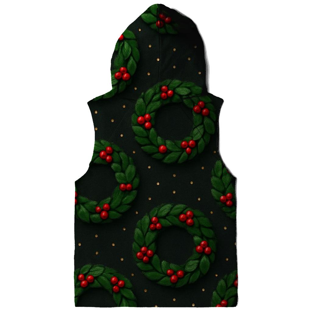 Emerald Holly Wreath Medallions On Charcoal lightweight hoodies