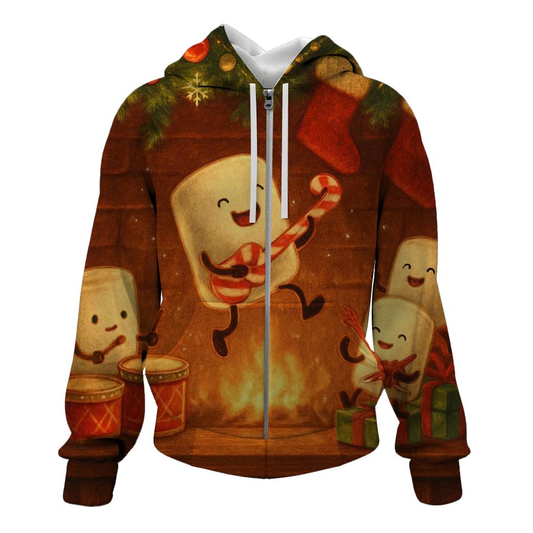 Festive Fireplace Marshmallow Band zip-up hoodies