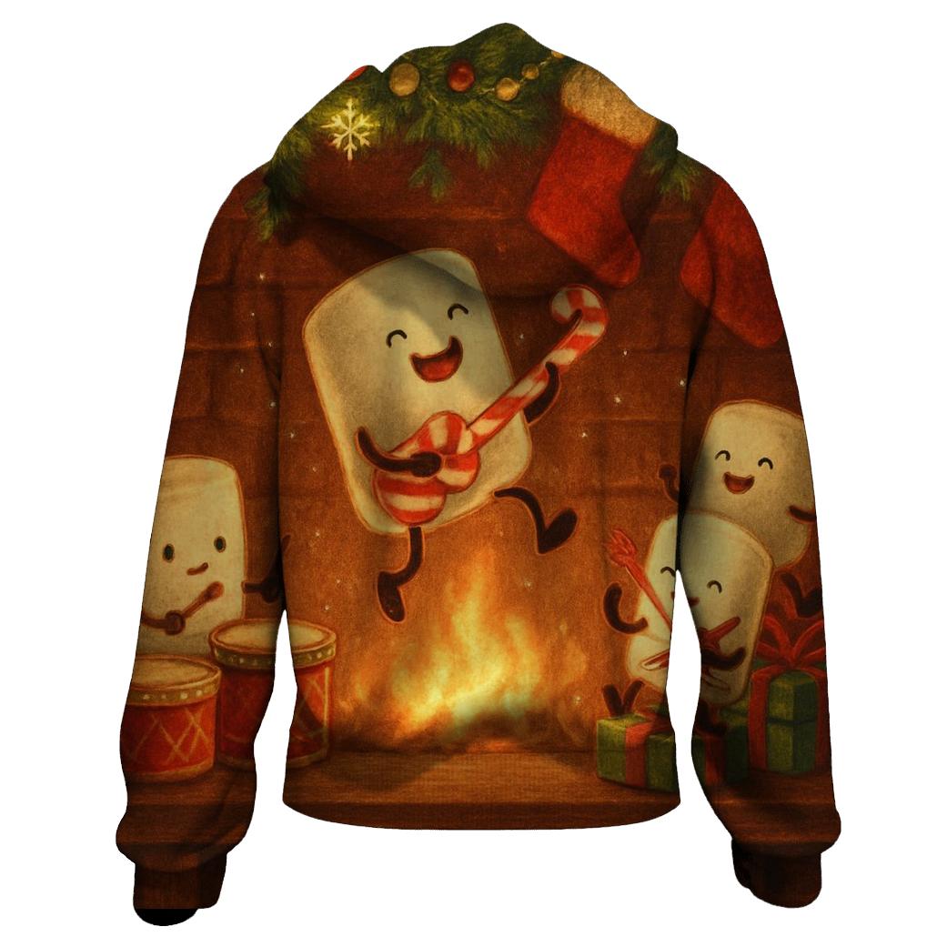 Festive Fireplace Marshmallow Band zip-up hoodies