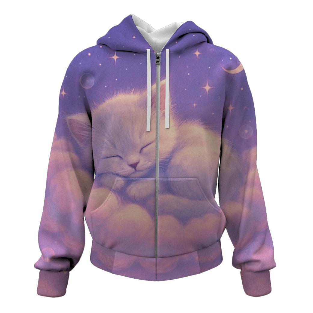 Starlit Cloud Cradle Cat zip-up hoodies
