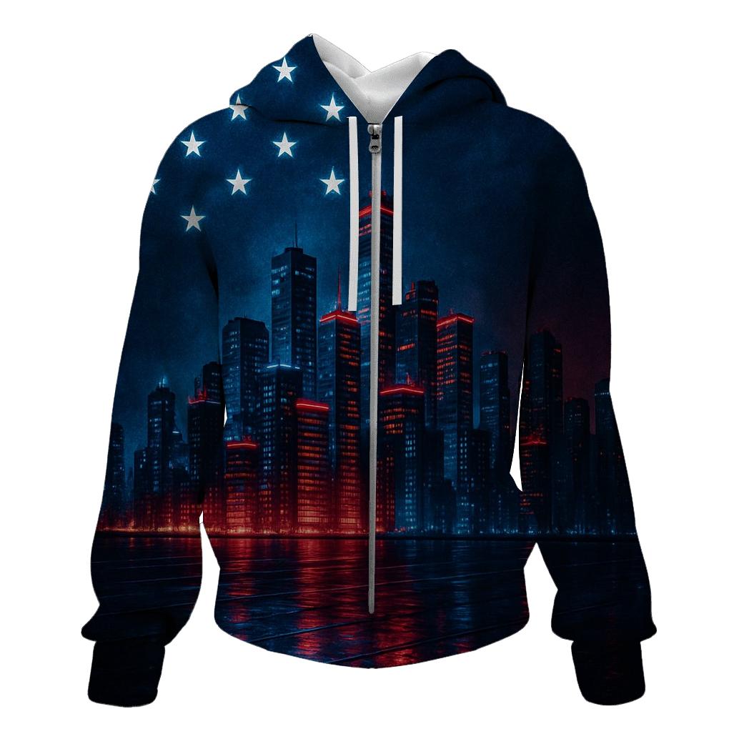 Neon Skyline Stripes At Midnight premium hoodies