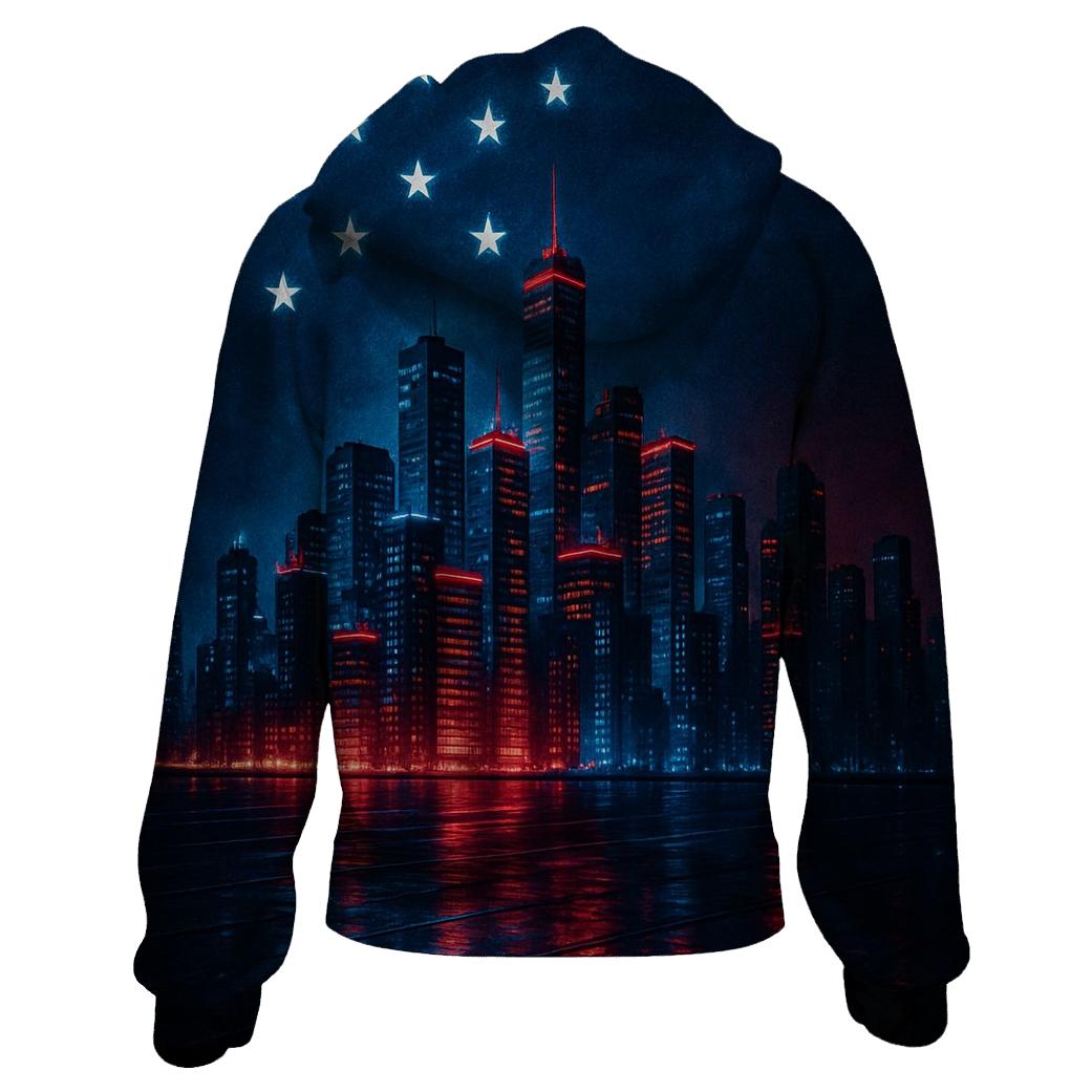 Neon Skyline Stripes At Midnight premium hoodies
