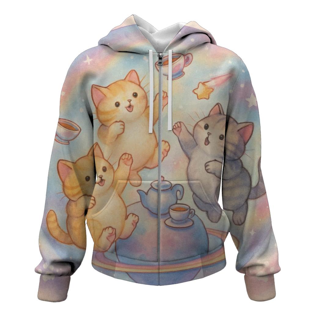 Cosmic Tea Party Kittens designer hoodies