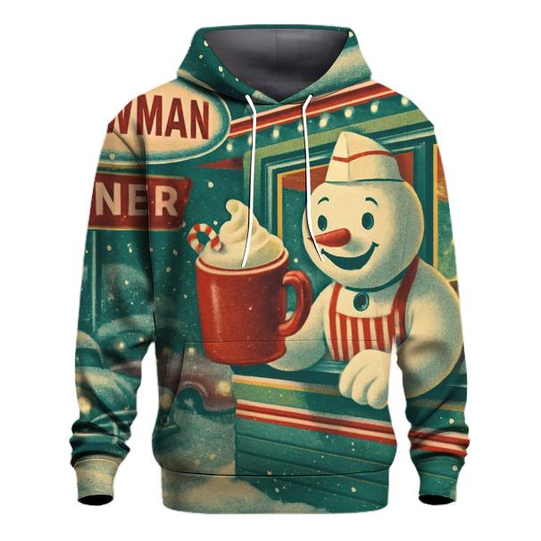 Retro Snowman Roadside Diner heavyweight hoodies