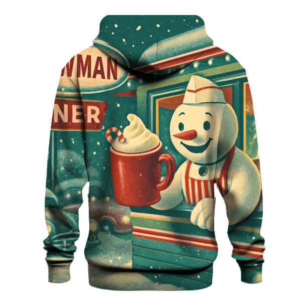 Retro Snowman Roadside Diner heavyweight hoodies