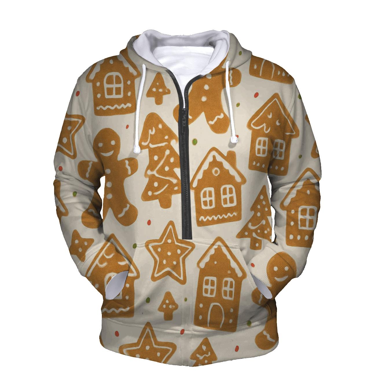 Gingerbread Village Scatter On Cream heavyweight hoodies
