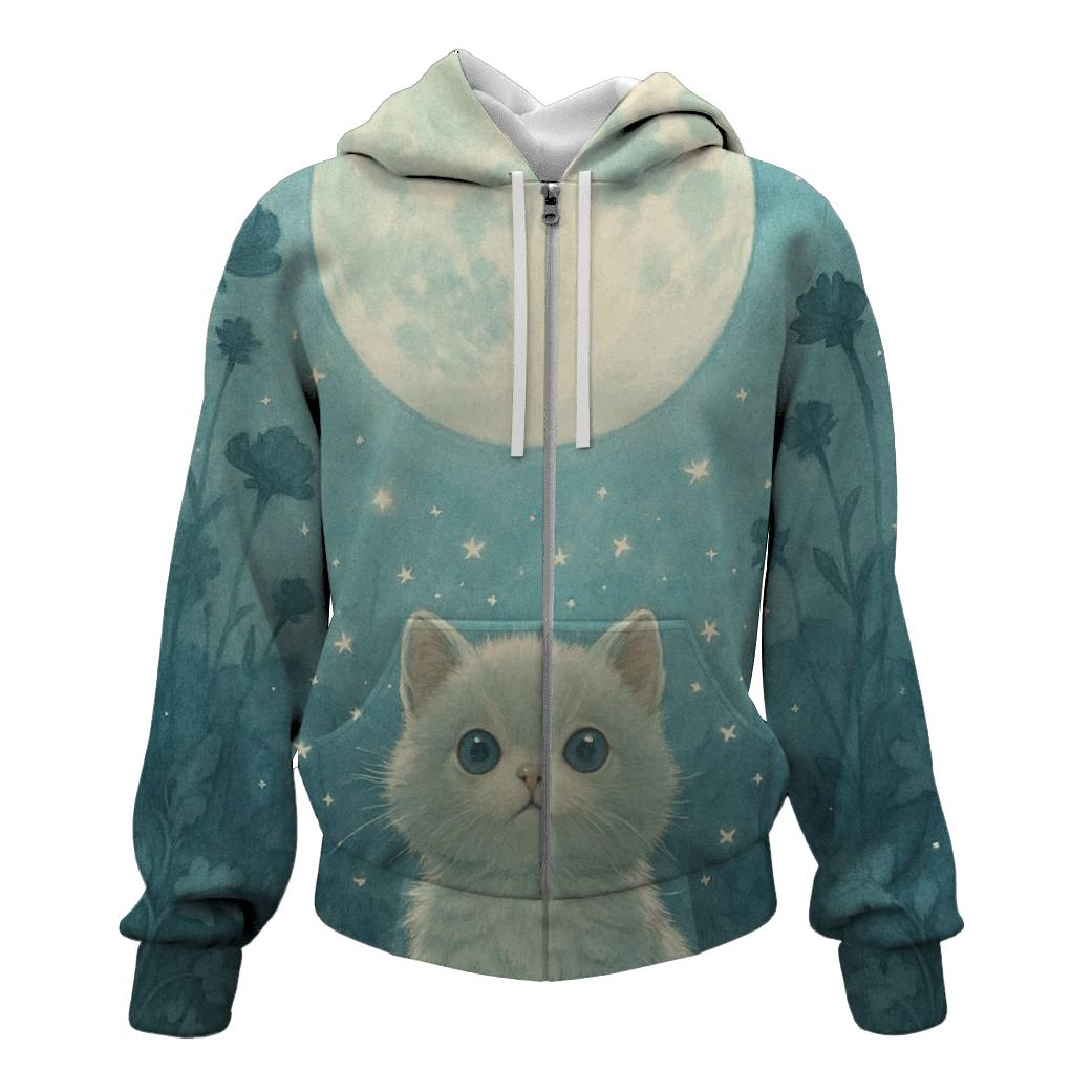 Moonlit Garden Stargazer Kitten graphic hoodies
