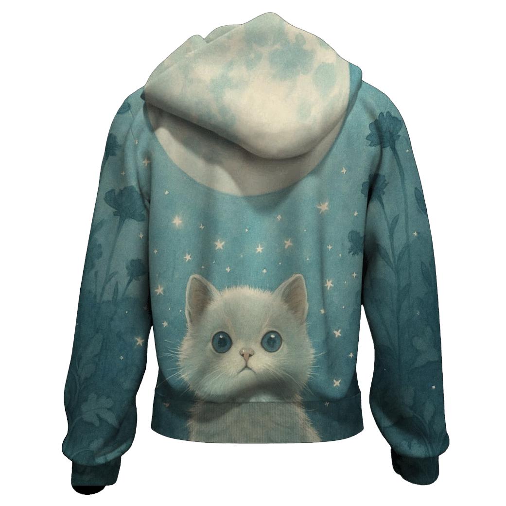 Moonlit Garden Stargazer Kitten graphic hoodies