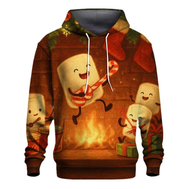 Festive Fireplace Marshmallow Band printed hoodies