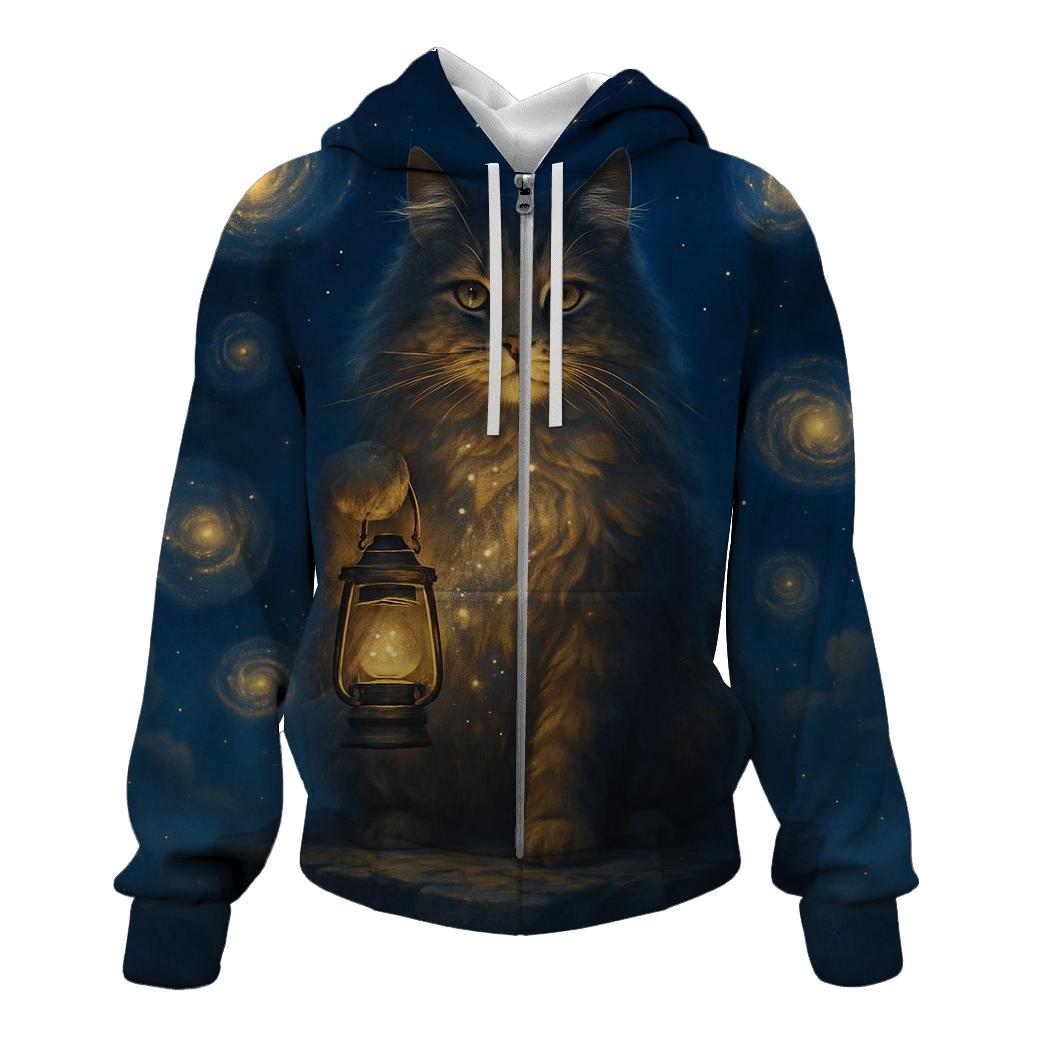 Galactic Lantern Keeper Cat embroidered hoodies