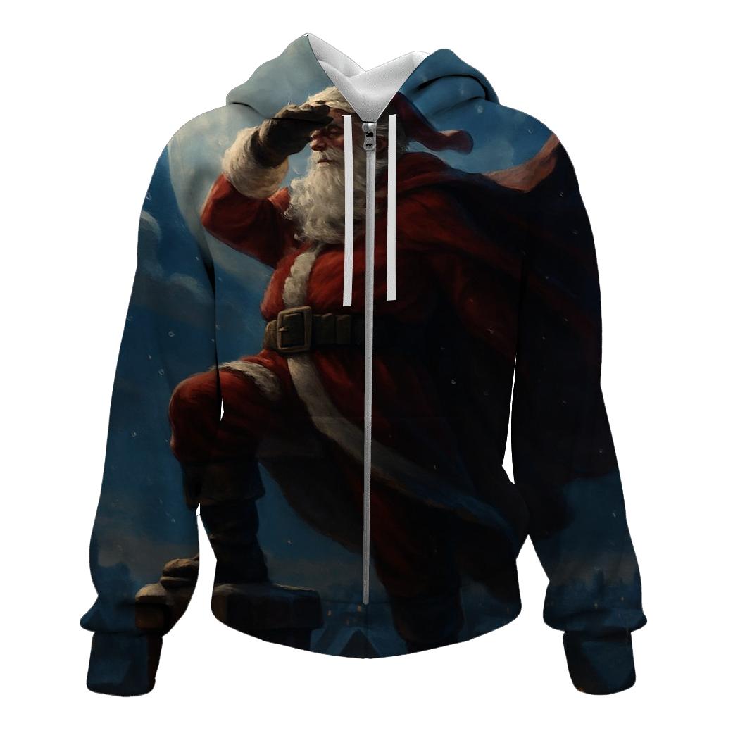 Midnight Rooftop Sentinel Santa lightweight hoodies