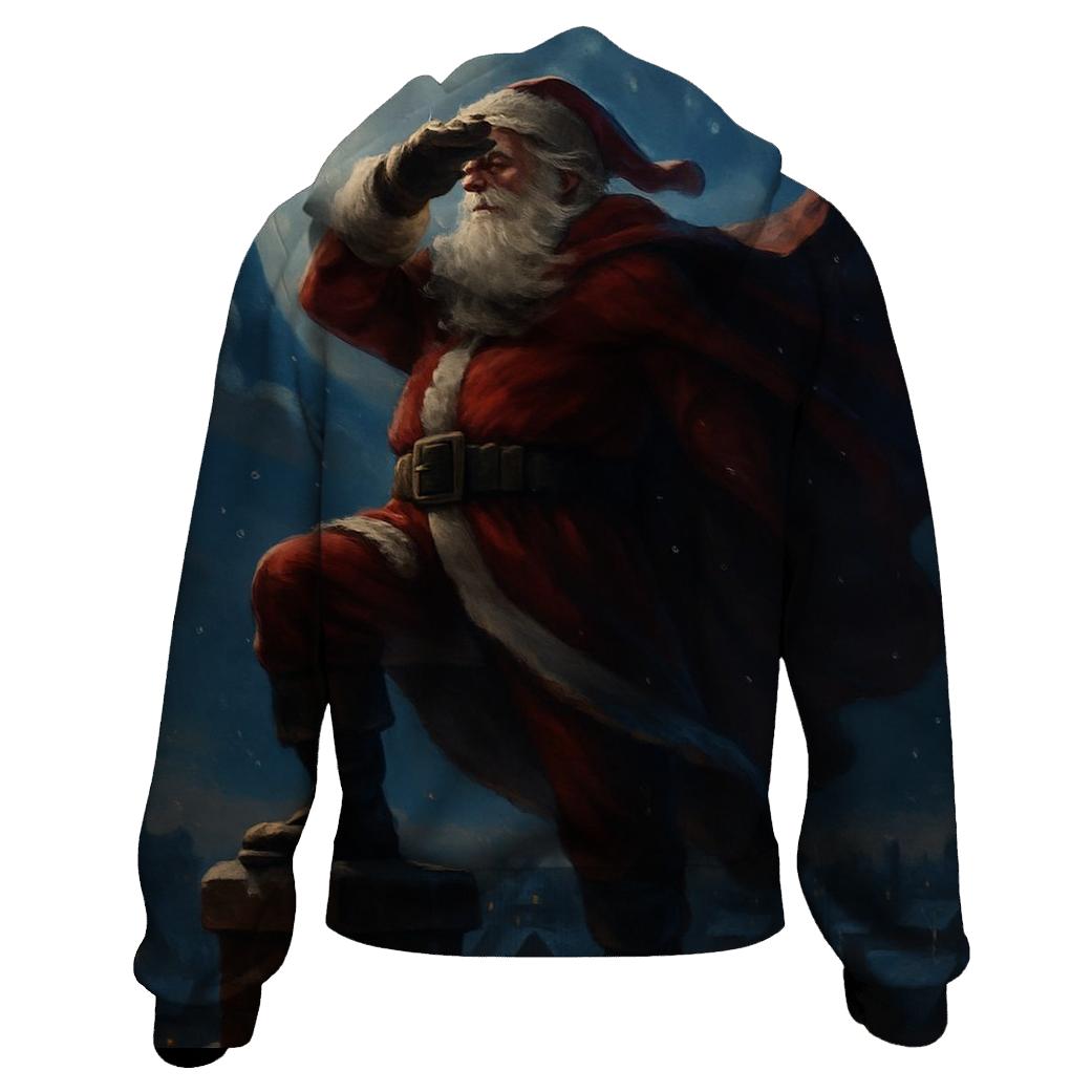 Midnight Rooftop Sentinel Santa lightweight hoodies