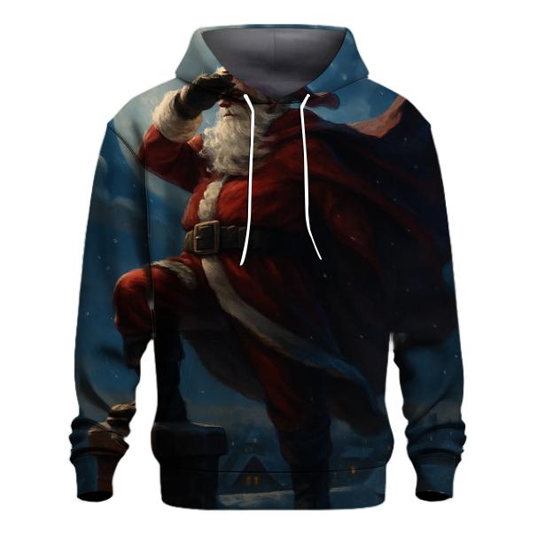 Midnight Rooftop Sentinel Santa custom hoodies