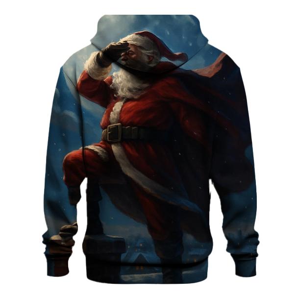 Midnight Rooftop Sentinel Santa custom hoodies
