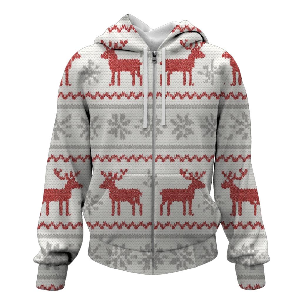 Nordic Reindeer Stripe On Snowfield White graphic hoodies