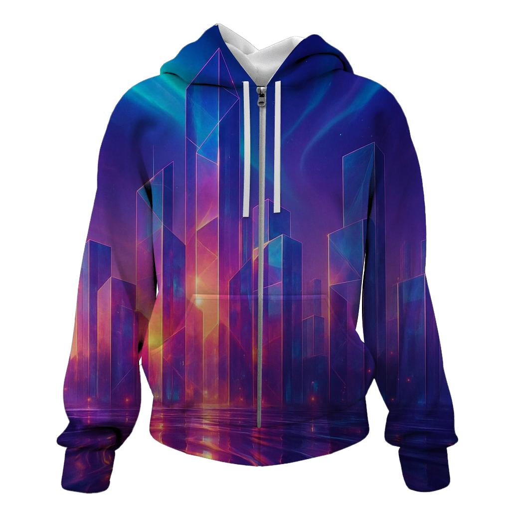 Aurora Sunset Over Glass City embroidered hoodies