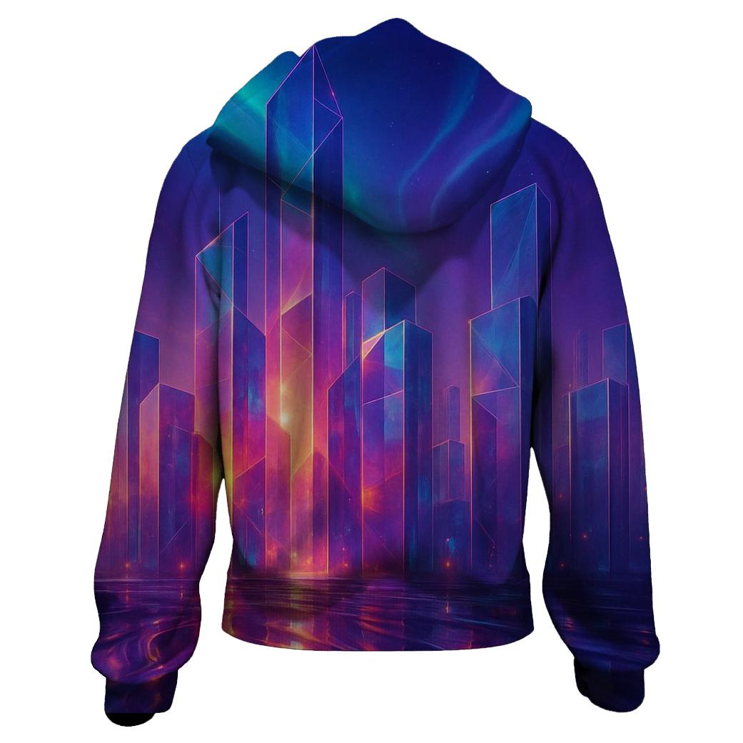 Aurora Sunset Over Glass City embroidered hoodies