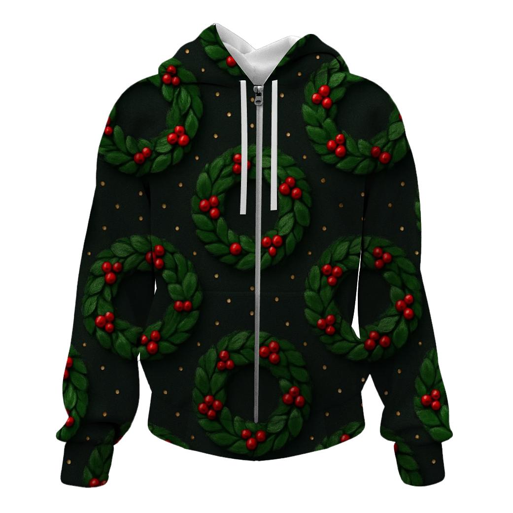 Emerald Holly Wreath Medallions On Charcoal custom hoodies