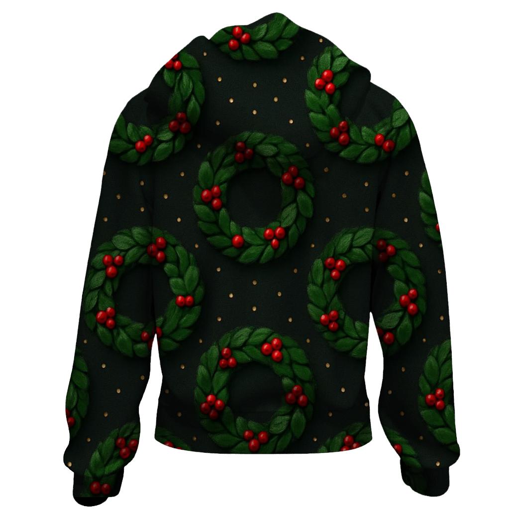 Emerald Holly Wreath Medallions On Charcoal custom hoodies