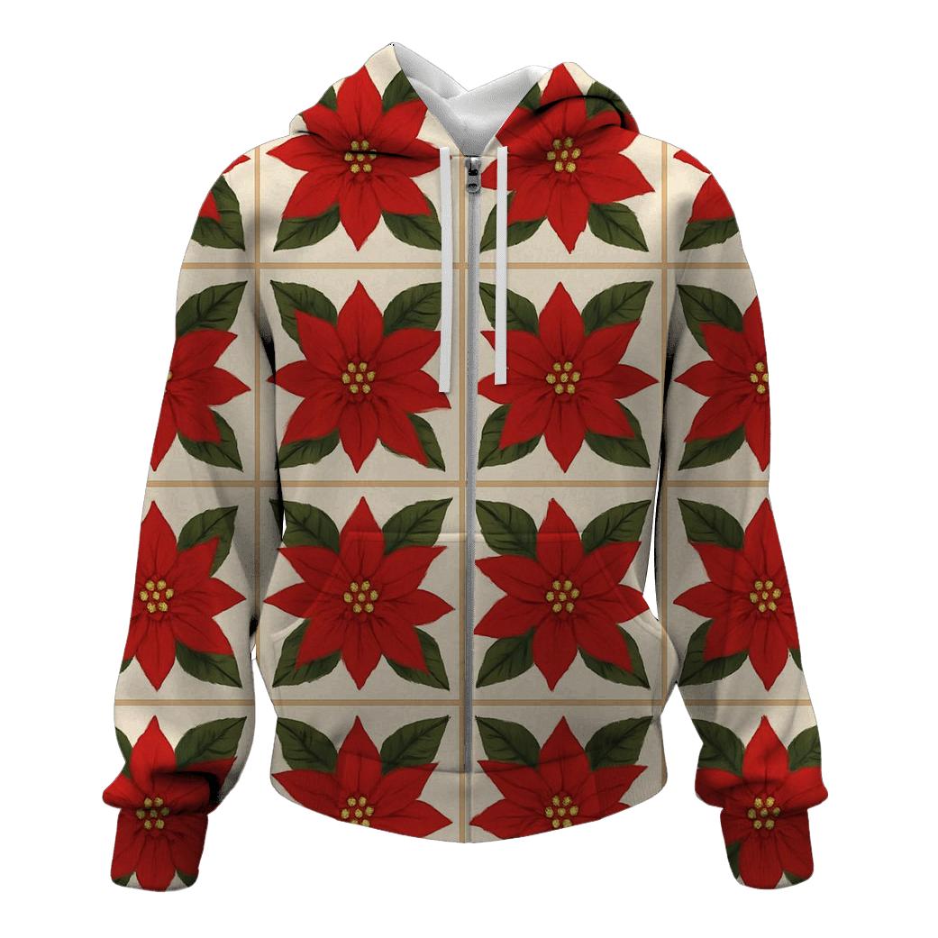 Poinsettia Starburst Tiles On Ivory hoodies fashion