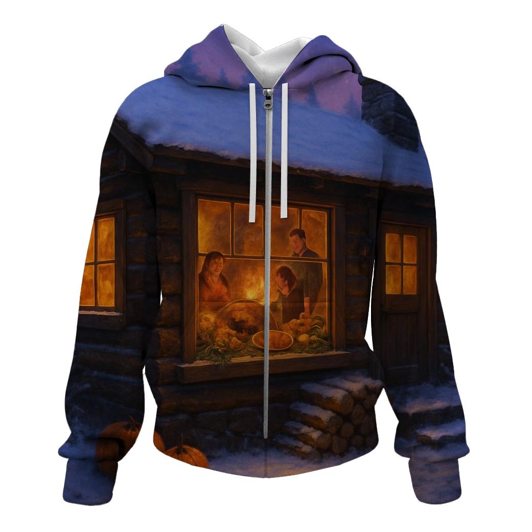 Cozy Cabin Snow Kissed Thanksgiving custom hoodies