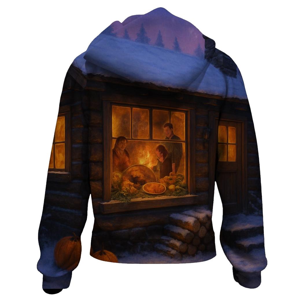 Cozy Cabin Snow Kissed Thanksgiving custom hoodies