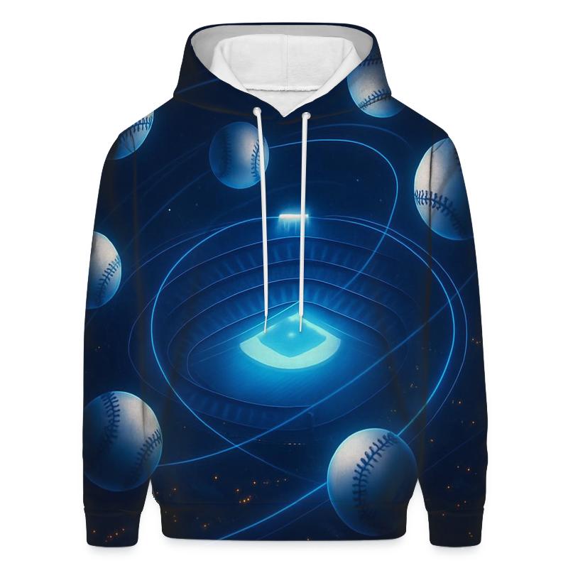 Orbiting Baseballs Over City Lights premium hoodies